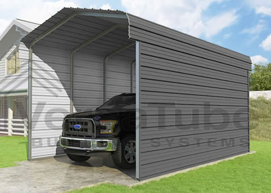 Versatube 3-Sided 12x20x10 Steel Carport Kit - Shown in Charcoal Color