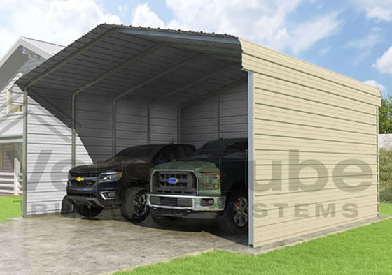 Versatube 3-Sided 20x20x10 Carport - Shown in Tan Color