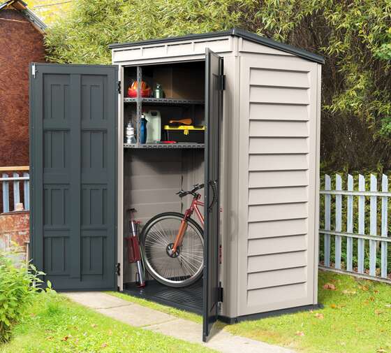 The 5x3 Yardmate Vinyl Shed is Ideal storage for a small bicycle