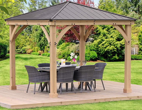 Yardistry 10x10 Meridian Cedar Gazebo Kit assembled backyard