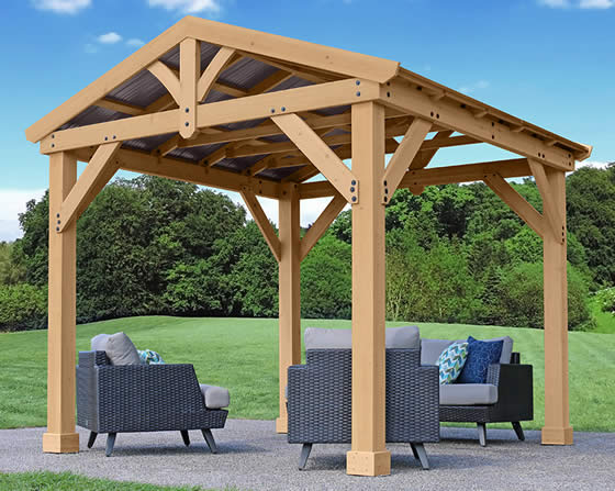 Yardistry 10x10 Meridian Cedar Pavilion Kit assembled backyard