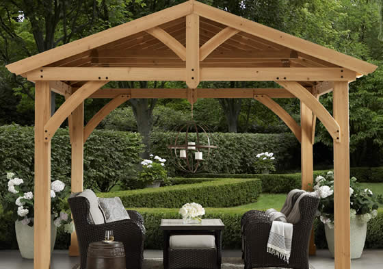 Yardistry 11x13 Carolina Cedar Pavilion Kit assembled backyard