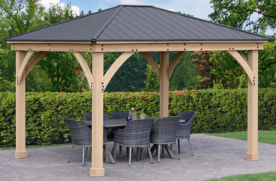 Yardistry 11x13 Meridian Cedar Gazebo Kit assembled backyard