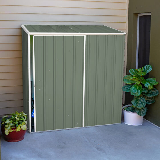 Durable galvanized steel shed, rust & rot-free, mildew resistant, built to withstand all weather.