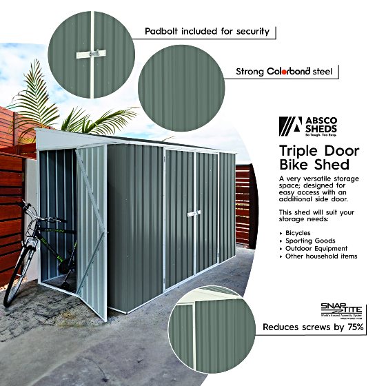 Absco Lean To 10x5 Metal Bike Storage Shed Kit Features: