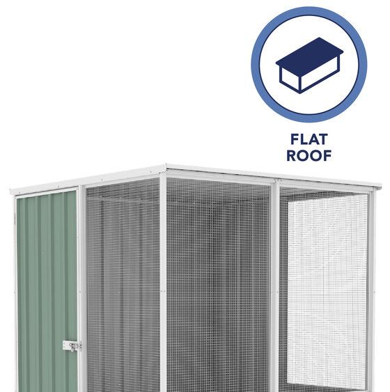 Flat roof helps protect animals from sun and rain while offering a clean, modern appearance.