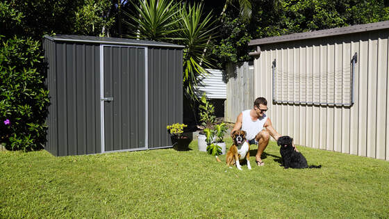 Fully assembled metal shed, durable, weather-resistant storage for tools and outdoor gear.