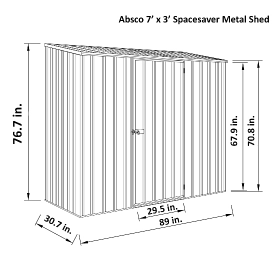 Absco Space Saver 7x3 Metal Storage Shed Kit Measurements