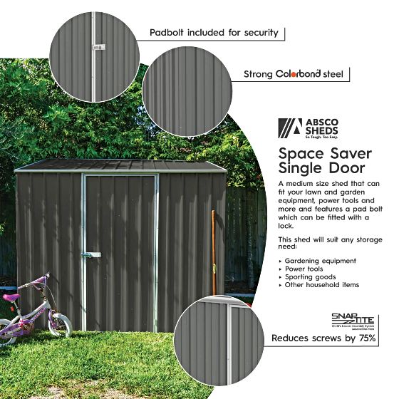 Absco Space Saver Metal Storage Shed Kit Features: