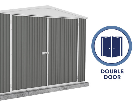 Wide double doors and side entry provide convenient access for large equipment and stored items.