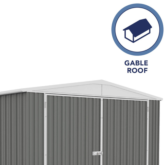 The Absco Utility Metal Storage Shed Kit comes in Gable Roof