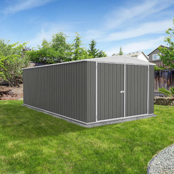 Durable galvanized steel shed, rust & rot-free, mildew resistant, built to withstand all weather.