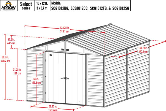 Arrow 10x12 Select Steel Shed Kit Measurements Diagram