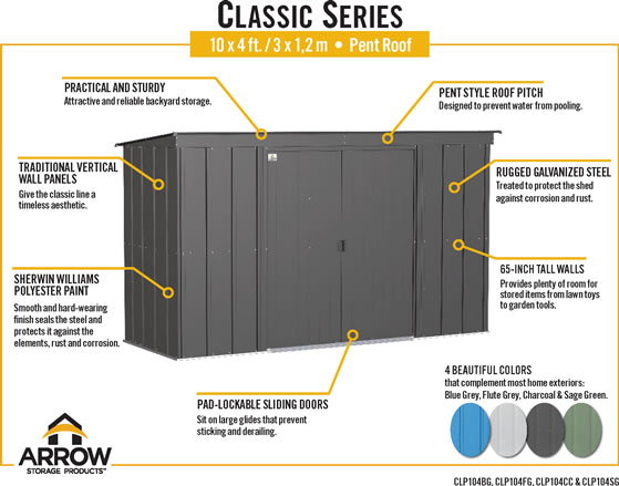 Arrow 10x4 Classic Steel Shed Features & Benefits