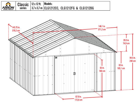 Arrow 12x12 Classic Steel Shed Kit Measurements Diagram