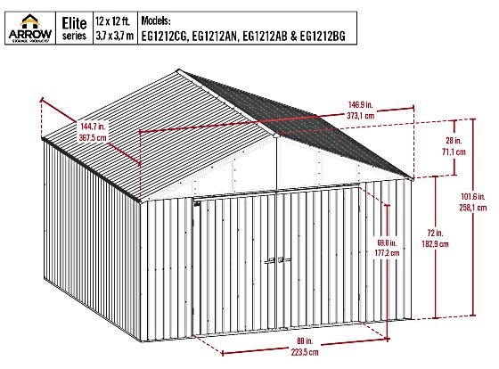 Arrow 12x12 Elite Galvanize Steel Storage Shed Measurements