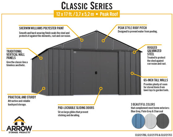 Arrow 12x17 Classic Steel Shed Features & Benefits