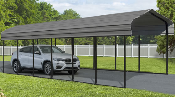 Arrow Charcoal 12x29x9 Steel Auto Carport Kit Installed In Driveway Arrow Charcoal 12x29x9 Steel Auto Carport Kit Installed In Driveway
