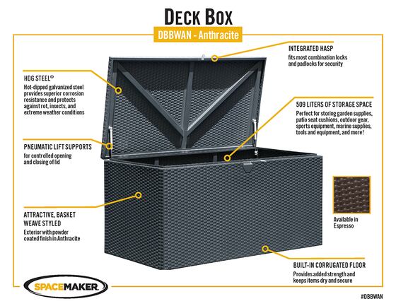 Arrow 134 Gallon Spacemaker Deck Box - Anthracite=