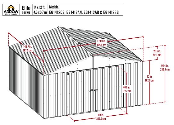 Arrow 14x12 Elite Galvanize Steel Storage Shed Measurements