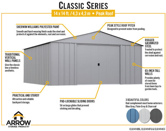 Arrow 14x14 Classic Steel Shed Features & Benefits