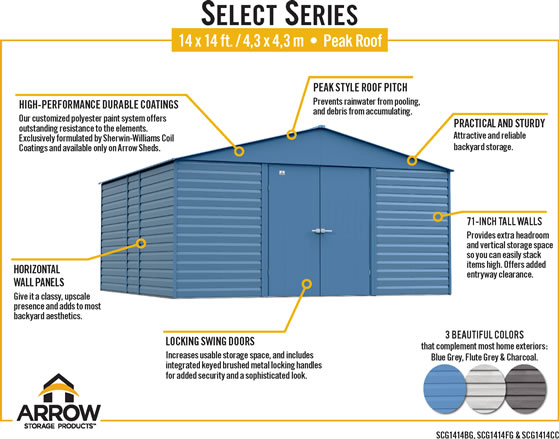 Arrow 14x14 Select Steel Shed SCG1414 Features & Benefits