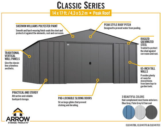 Arrow 14x17 Classic Steel Shed Features & Benefits