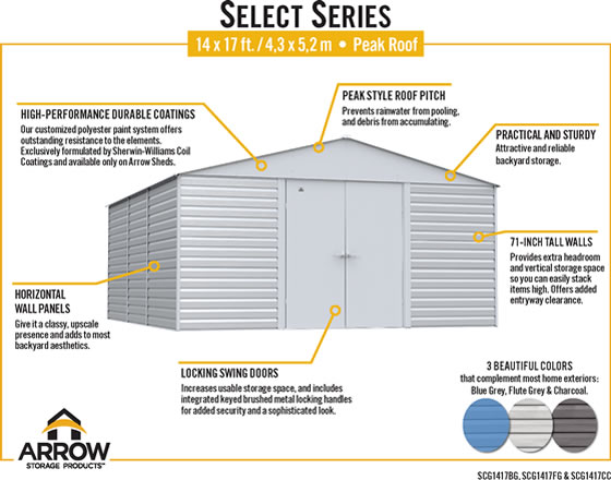 Arrow 14x17 Select Steel Shed SCG1417 Features & Benefits