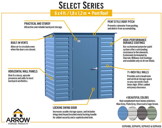 Arrow 6x4 Select Steel Shed Features & Benefits