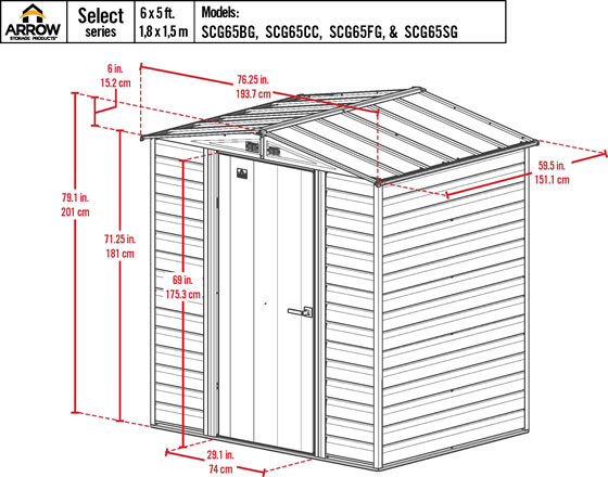 Arrow 6x5 Select Storage Shed Measurements Diagram