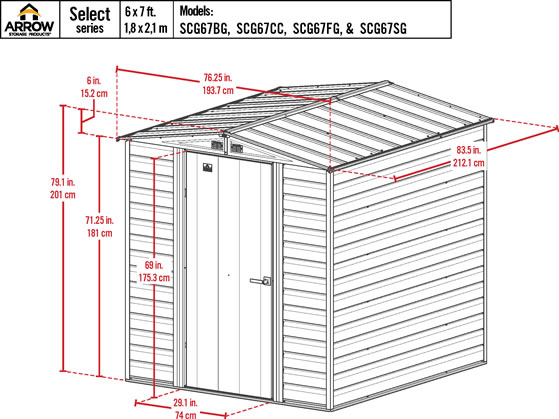 Arrow 6x7 Select Storage Shed Measurements Diagram