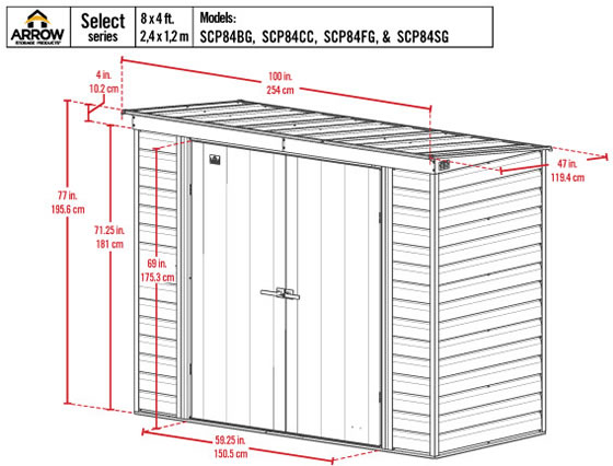 Arrow 8x4 Select Steel Shed Kit Measurements Diagram