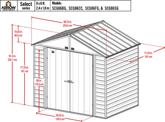 Arrow 8x6 Select Storage Shed Measurements Diagram