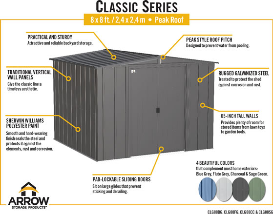 Arrow 8x8 Classic Steel Shed Features & Benefits