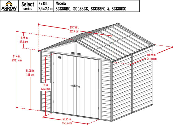 Arrow 8x8 Select Storage Shed Measurements Diagram Arrow 8x8 Select Storage Shed Measurements Diagram