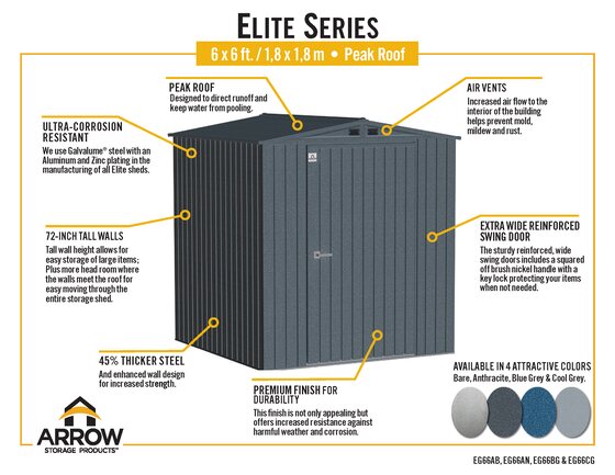 Arrow 6x6 Elite Galvanize Steel Storage Shed -Anthracite