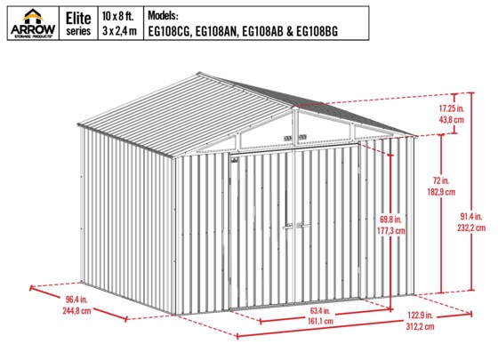 Arrow 10x8 Elite Galvanize Steel Storage Shed - Galvalume