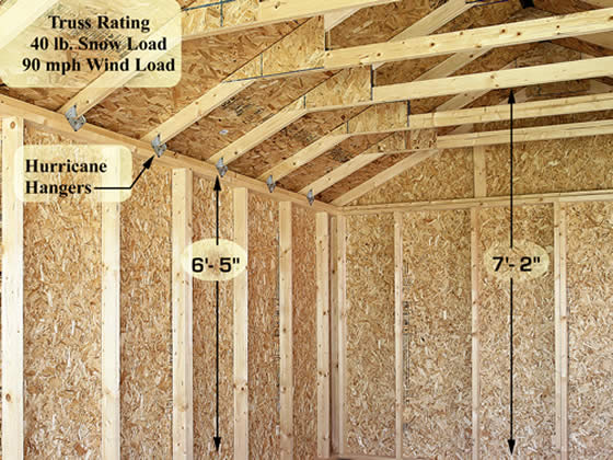 View the inside of the 2x4 wood stud Brandon Shed