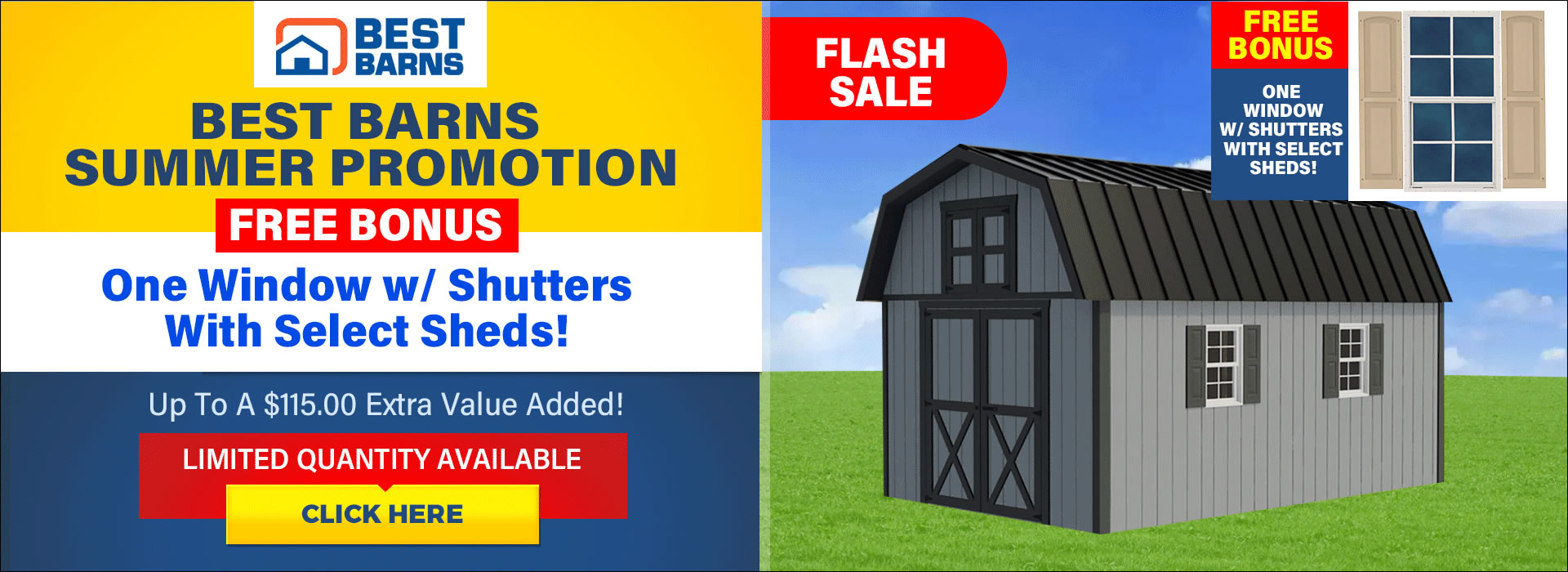 Free 2 Windows With Purchase of Best Barns Sheds - Ends July 27th - Free Shipping