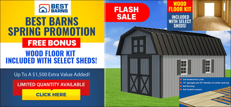 Best Barns Wood Shed Kits & Garages Free Floor Sale! + Free Shipping - Sale Ends May 25th