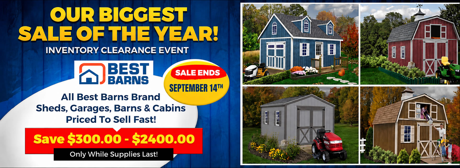 Best Barns Wood Storage Shed Kits Clearance - Sale Ends September 14th - Free Nationwide Shipping
