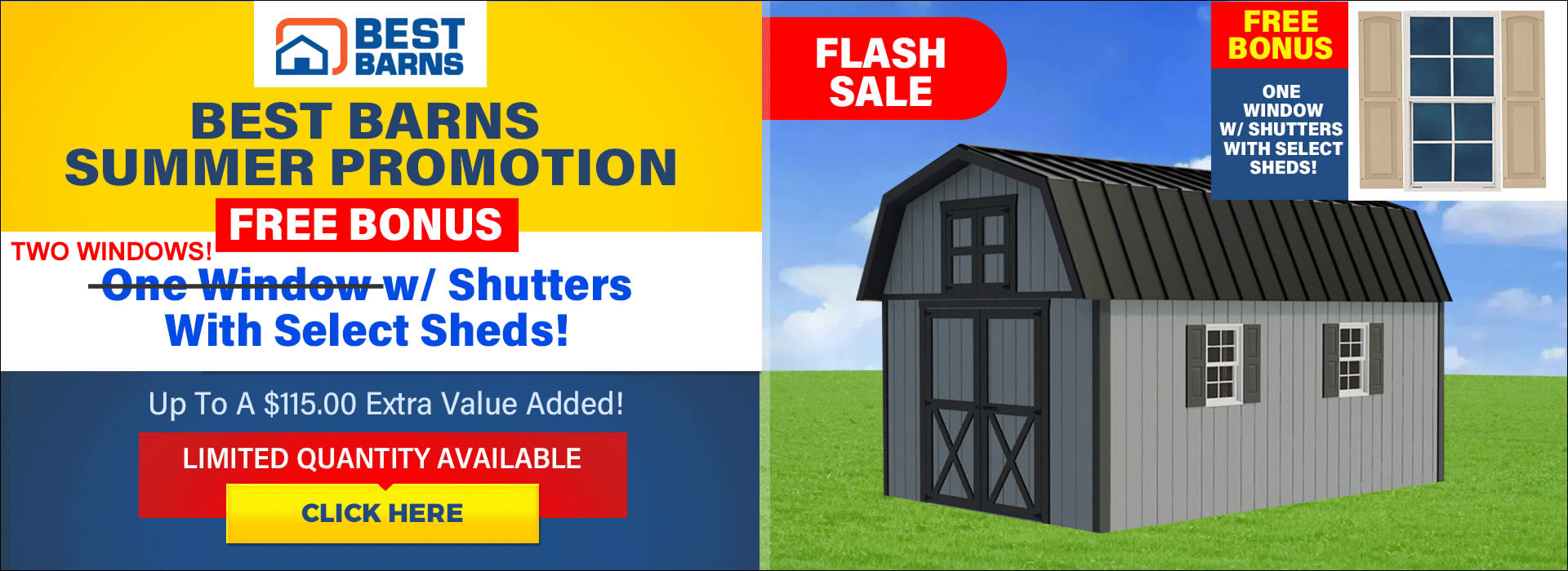 Free 2 Windows With Purchase of Best Barns Sheds - Ends July 27th - Free Shipping