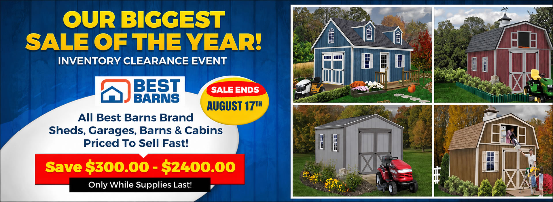 Best Barns Wood Storage Sheds, Garages & Barndominiums Sale - Sale Ends August 17th - Free Nationwide Shipping