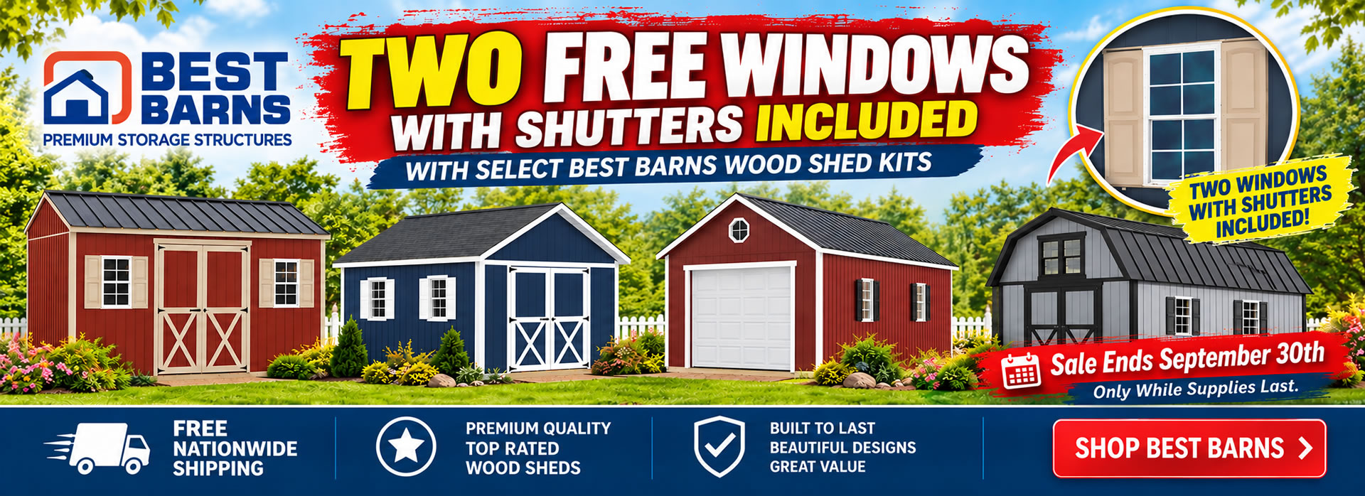 Two Free Windows with Select Best Barns Wood Shed Kits - Sale Ends September 30th