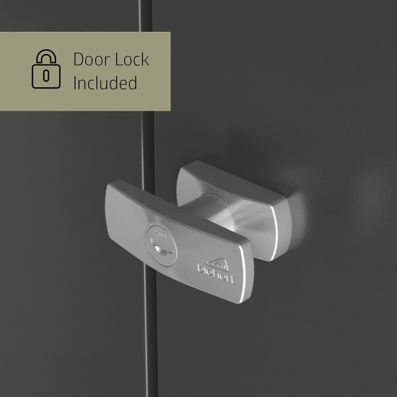 The twist-grip cylinder lock on the double doors enhances security and access control.