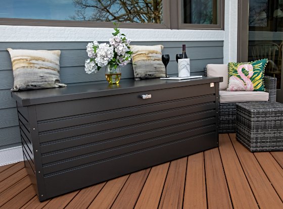 The Biohort Leisure Time metal deck box perfectly fits inside your home too!
