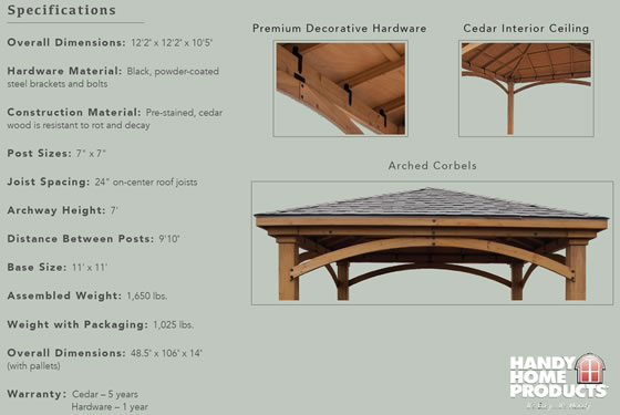 Handy Home Brezina Cedar Gazebo Specifications