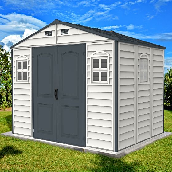 DuraMax Woodside Plus 10.5x8 Vinyl Shed Assembled Outdoor