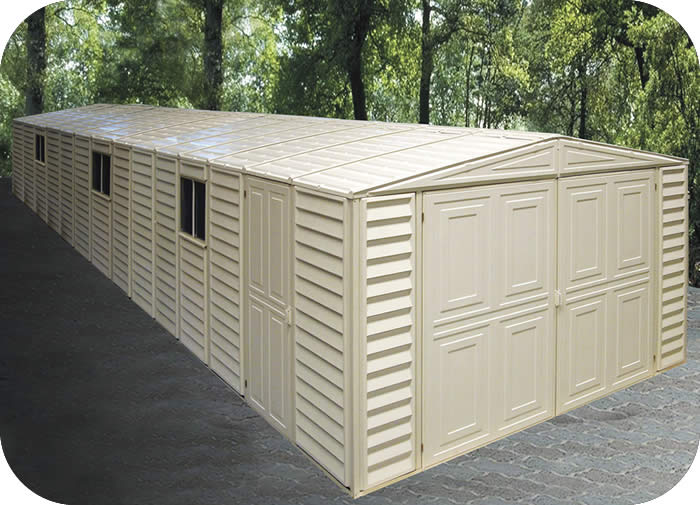 duramax sheds 10x29 vinyl storage garage with foundation