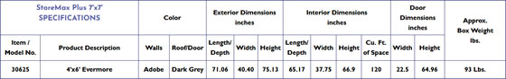 DuraMax 4x6 Evermore Shed Specifications and Dimensions